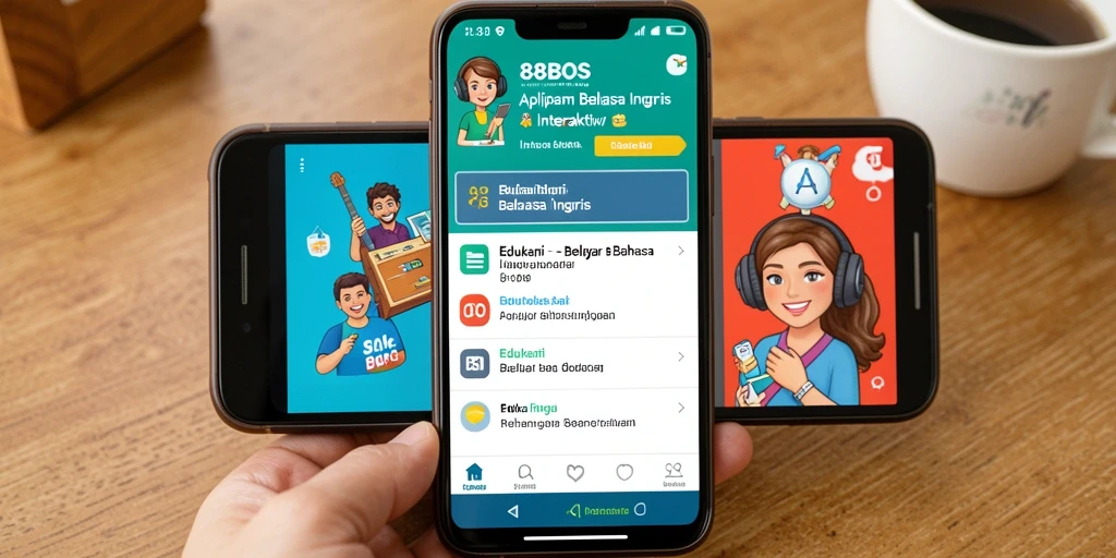 Antarmuka aplikasi 88BOS yang ramah pengguna untuk belajar bahasa Inggris.