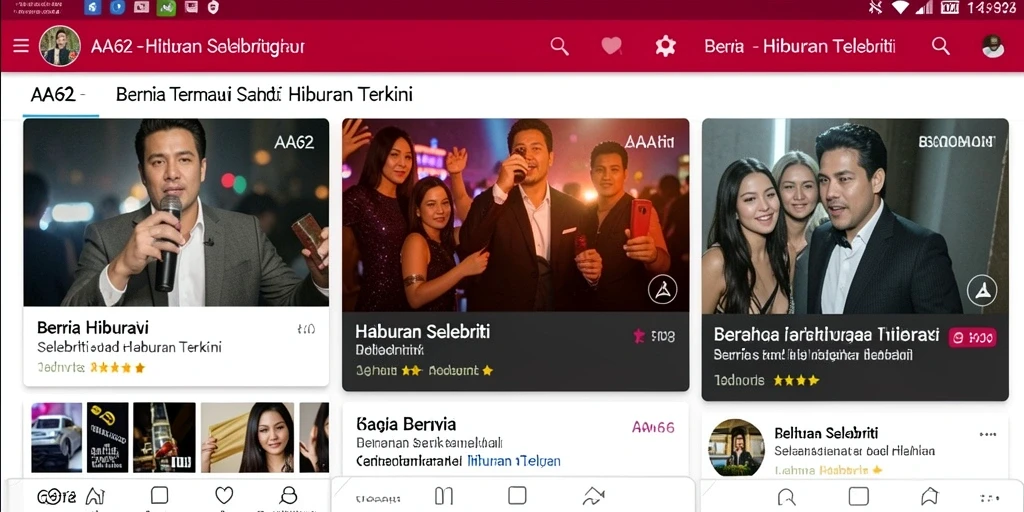 Antarmuka AA62 yang menarik dan informatif untuk berita hiburan.