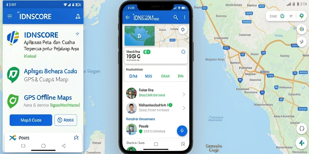 Antarmuka aplikasi IDNSCORE menampilkan fitur GPS Offline Maps yang intuitif dan informatif.