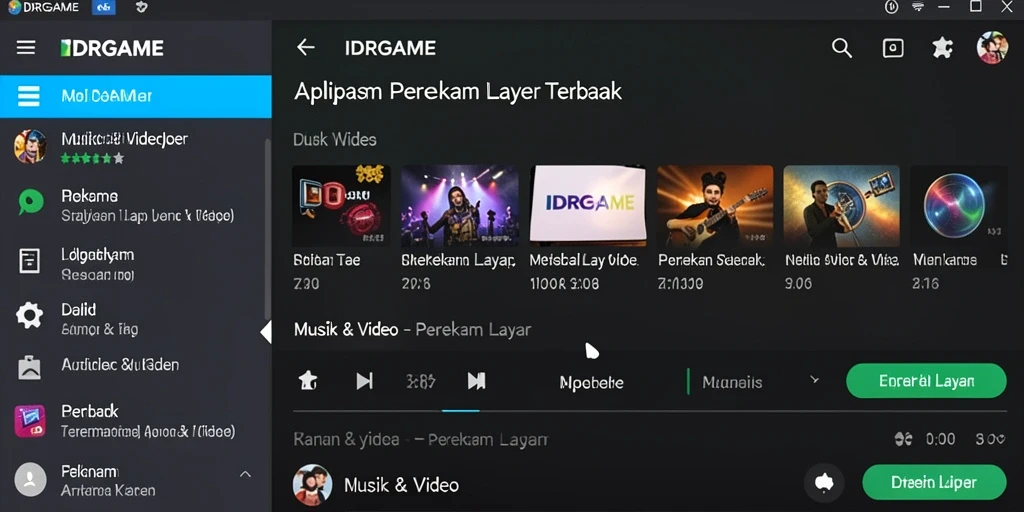 Screenshot antarmuka perekam layar IDRGAME dengan berbagai fitur unggulan.