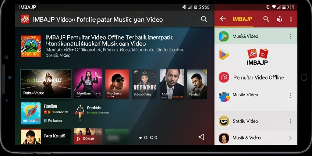 Tampilan antarmuka IMBAJP yang user-friendly dan fungsionalitas Pemutar Video Offline.
