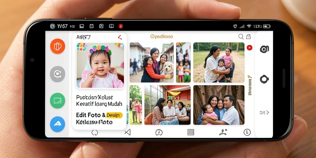 Tampilan antarmuka W67 yang mudah digunakan untuk membuat kolase foto.